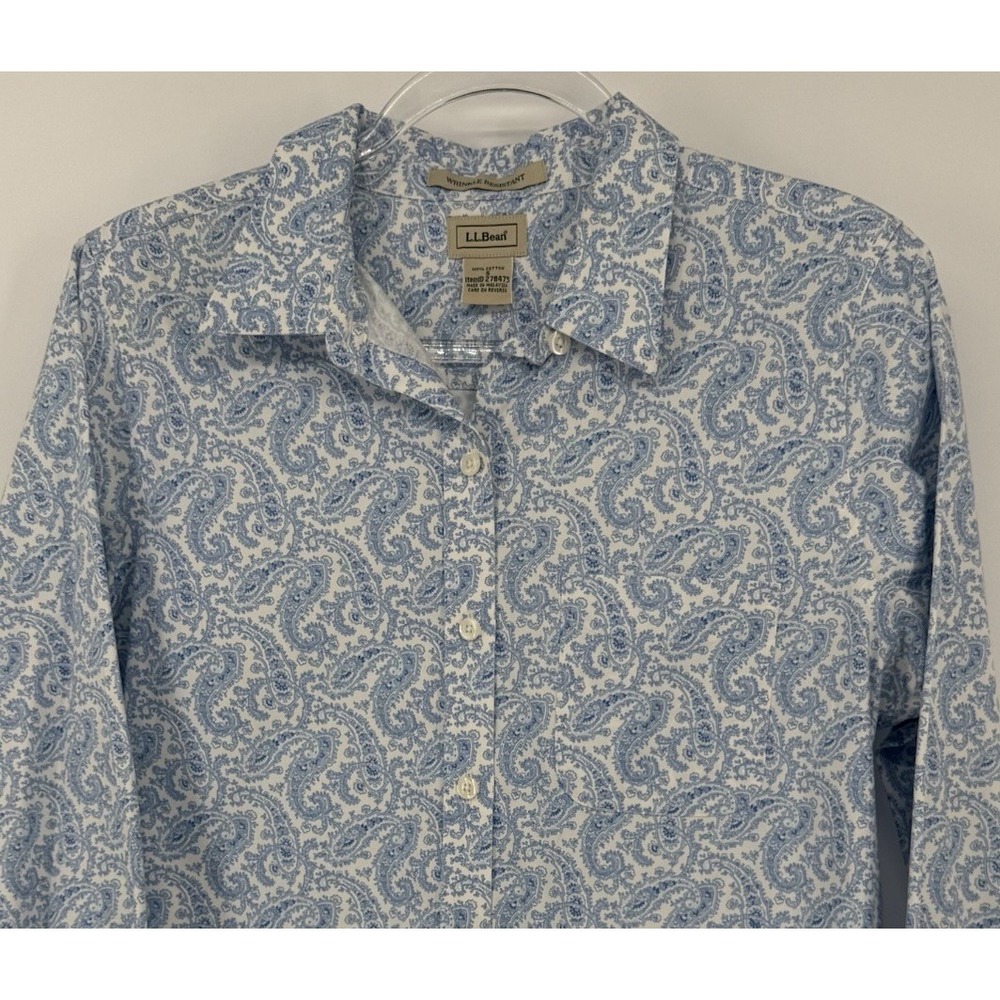 LL BEAN Womens Button Up Top Paisley Long Sleeve Western Coastal Cowgirl Small